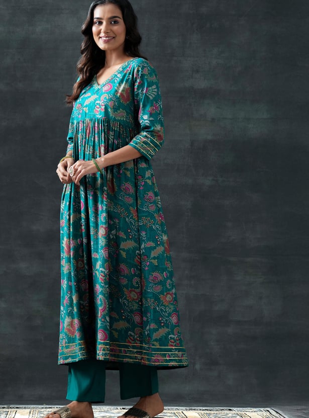 LIBAS Floral Print Anarkali Kurta Set