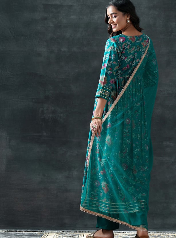 LIBAS Floral Print Anarkali Kurta Set