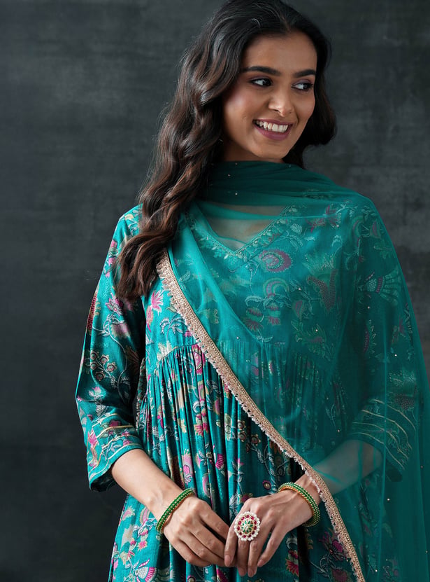 LIBAS Floral Print Anarkali Kurta Set