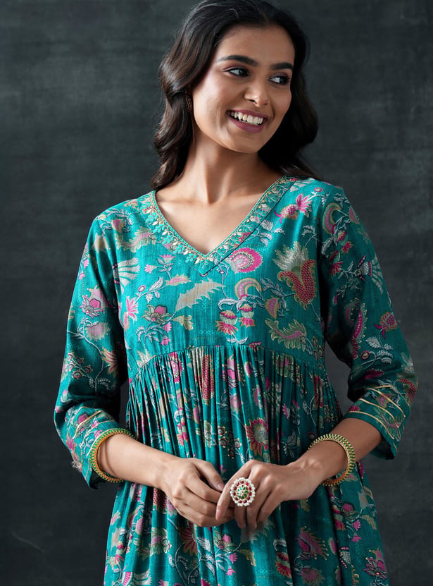 LIBAS Floral Print Anarkali Kurta Set