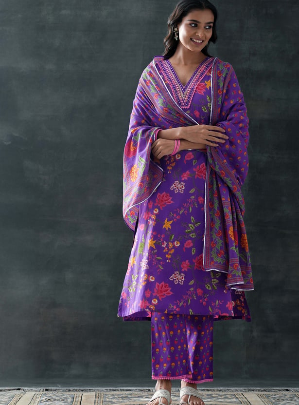 LIBAS Floral Print Straight Kurta Set