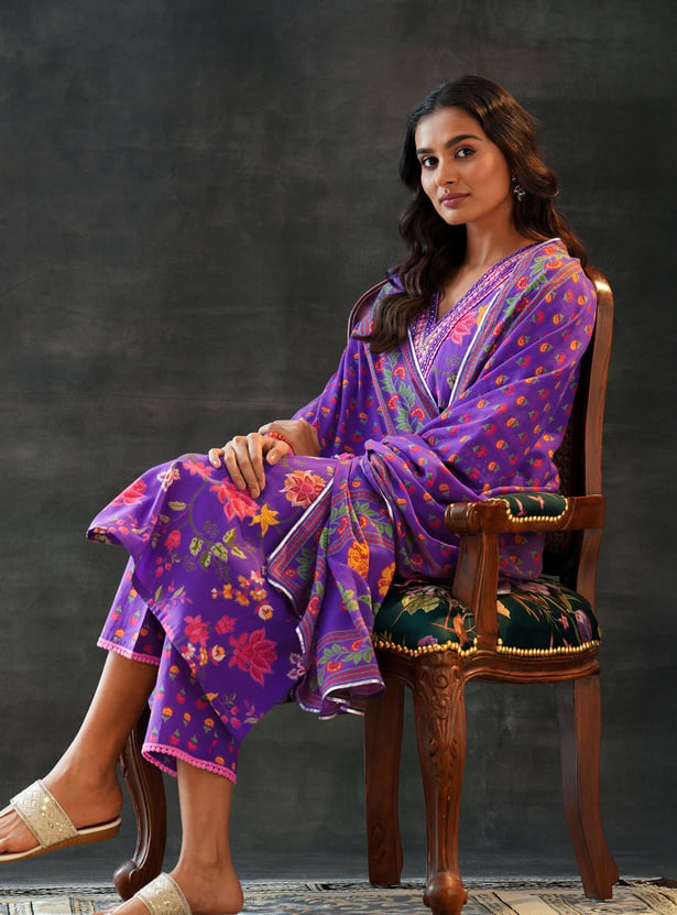 LIBAS Floral Print Straight Kurta Set