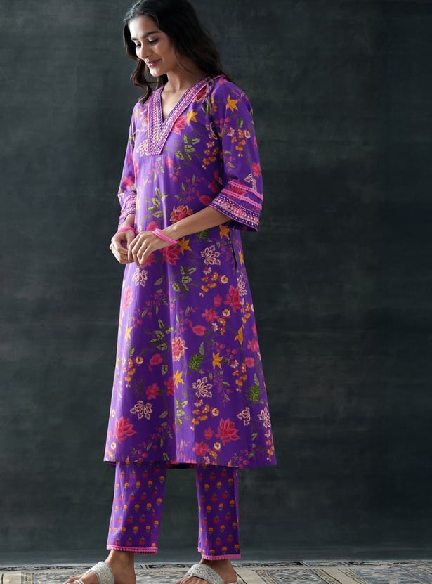 LIBAS Floral Print Straight Kurta Set