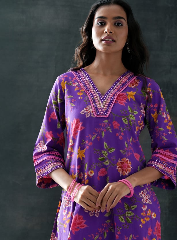 LIBAS Floral Print Straight Kurta Set