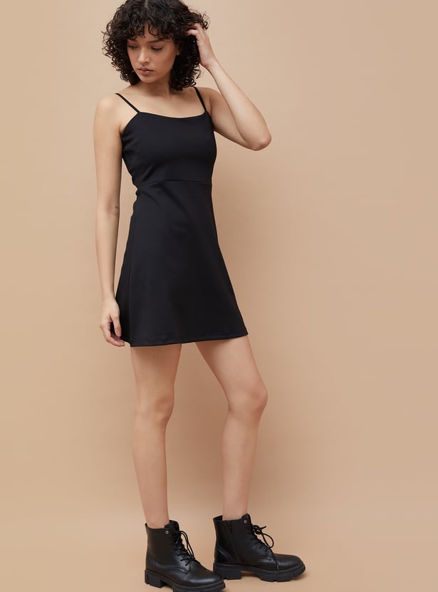 GINGER Solid Shift Mini Dress