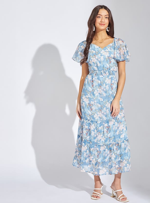 LATIN QUARTERS Floral Printed Tiered Midi Dress
