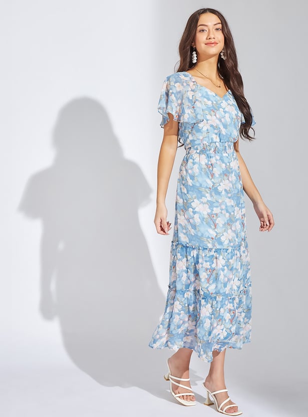 LATIN QUARTERS Floral Printed Tiered Midi Dress