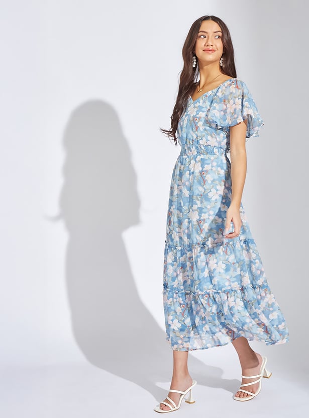LATIN QUARTERS Floral Printed Tiered Midi Dress