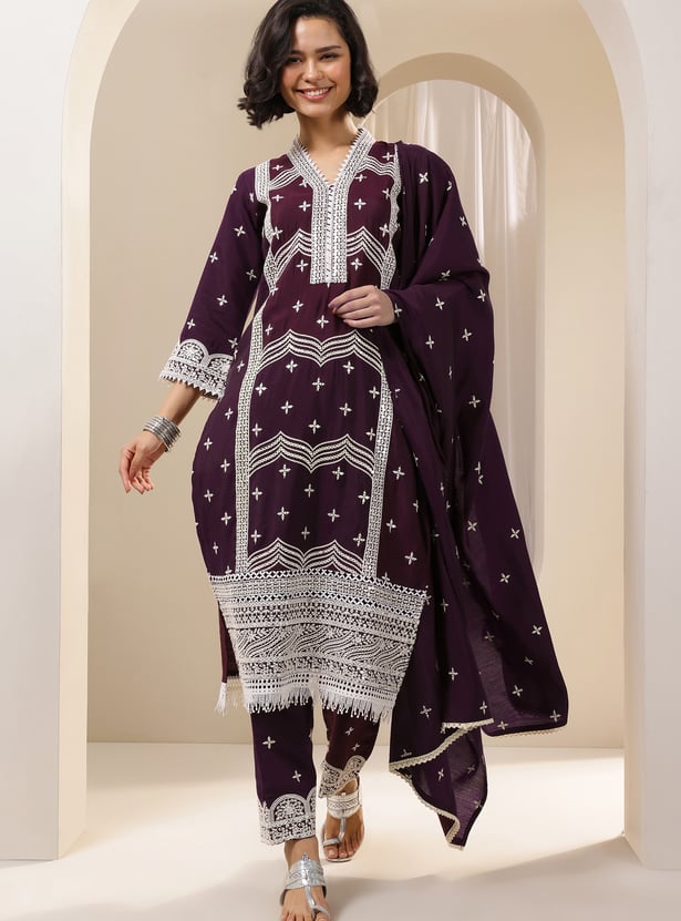 LIBAS Embroidered Straight Kurta Set