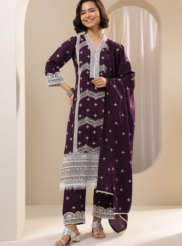 LIBAS Embroidered Straight Kurta Set