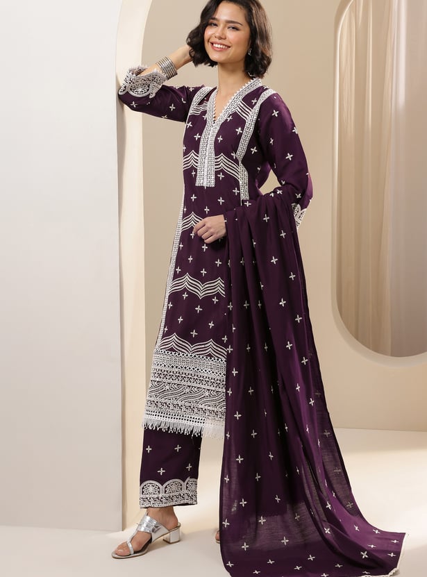 LIBAS Embroidered Straight Kurta Set