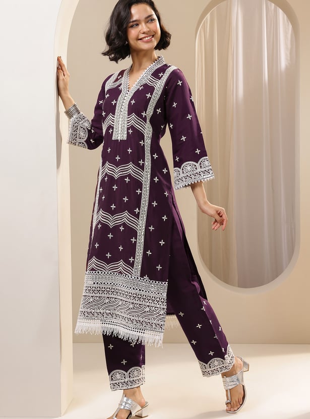 LIBAS Embroidered Straight Kurta Set