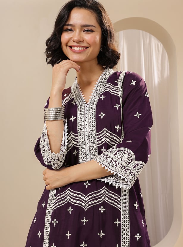 LIBAS Embroidered Straight Kurta Set