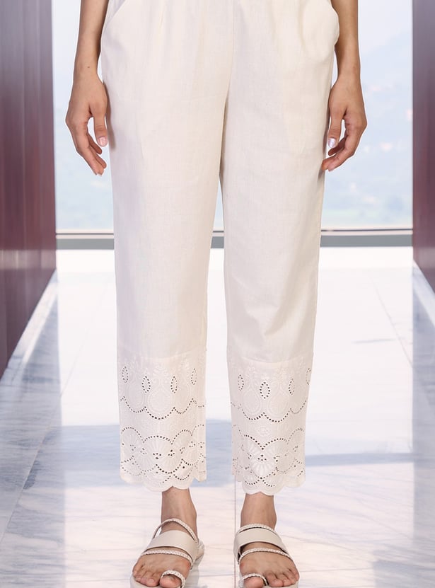 W Schiffli Straight Pants