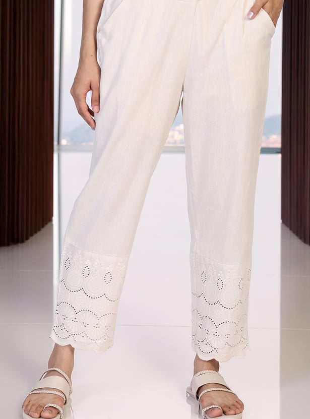 W Schiffli Straight Pants