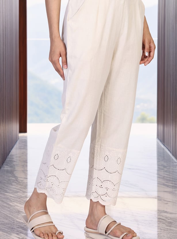 W Schiffli Straight Pants