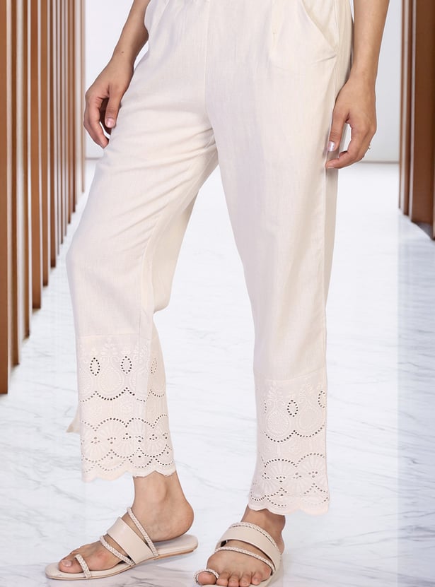 W Schiffli Straight Pants