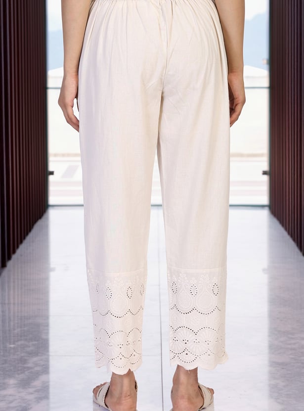 W Schiffli Straight Pants