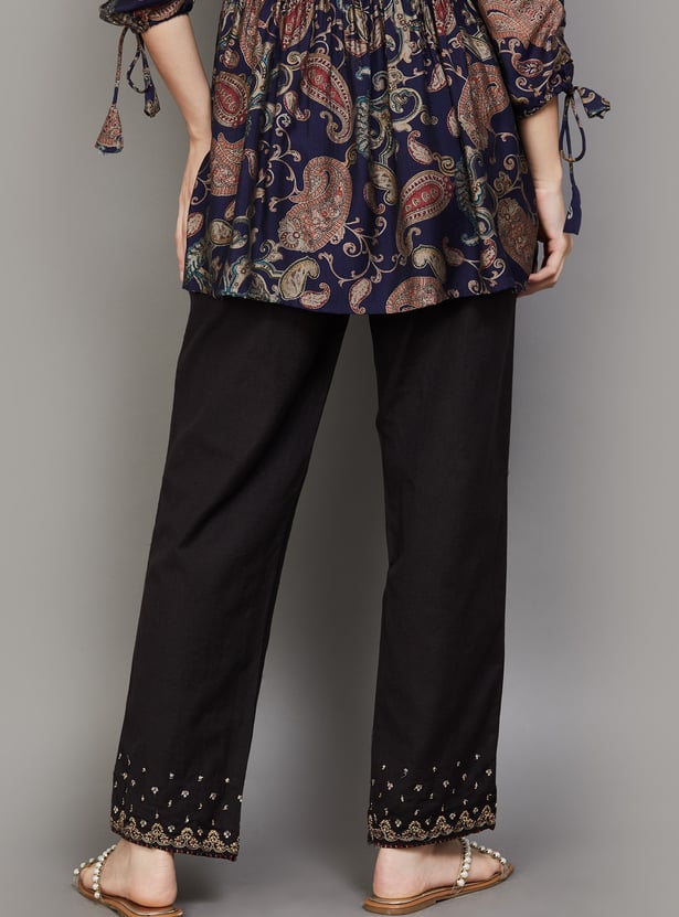 W Embroidered Straight Pants