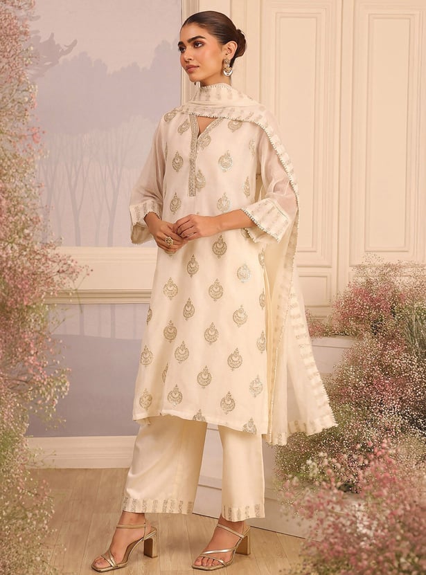 BIBA Embroidered Straight Kurta Set