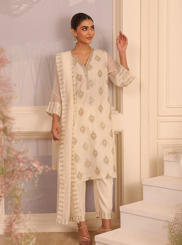 BIBA Embroidered Straight Kurta Set