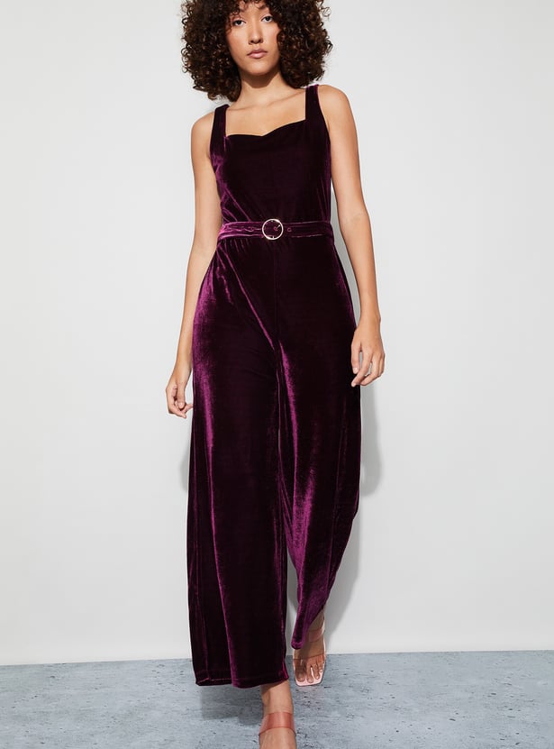 CODE Velvet Belted Jumpsuit