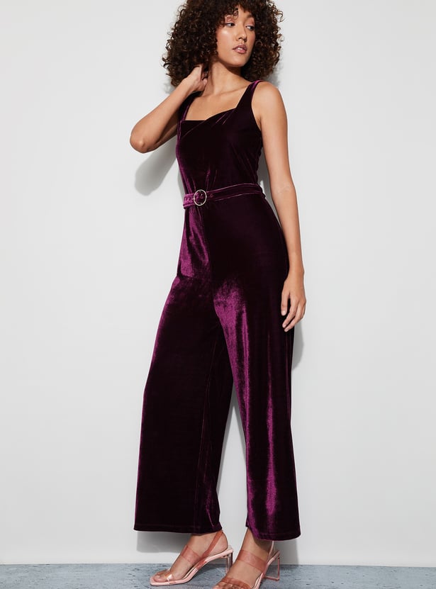 CODE Velvet Belted Jumpsuit