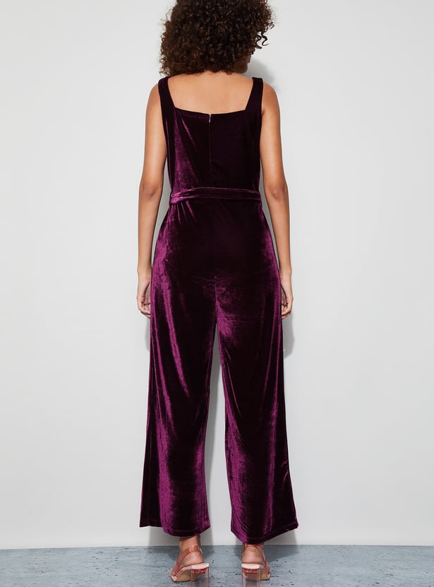 CODE Velvet Belted Jumpsuit