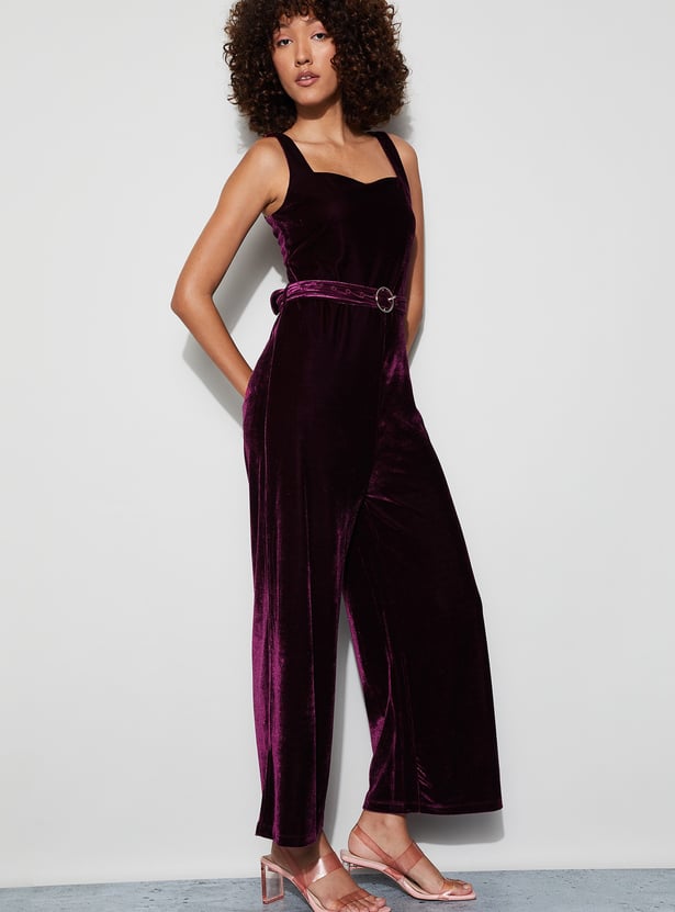 CODE Velvet Belted Jumpsuit