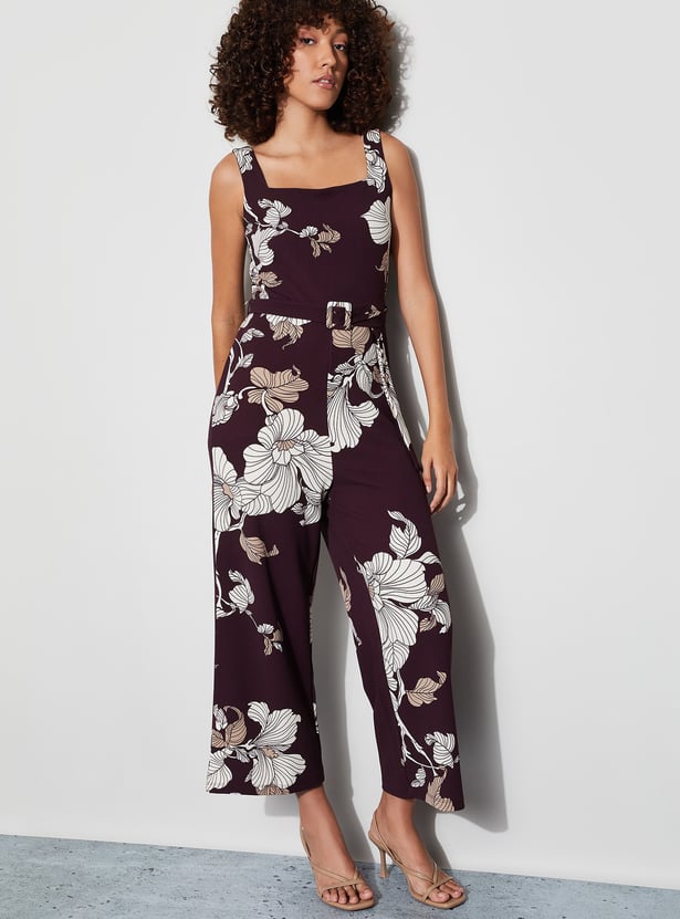CODE Floral Print Belted Jumpsuit