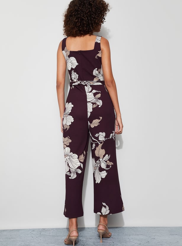 CODE Floral Print Belted Jumpsuit