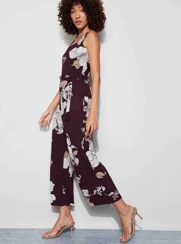 CODE Floral Print Belted Jumpsuit