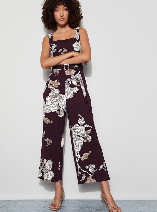 CODE Floral Print Belted Jumpsuit