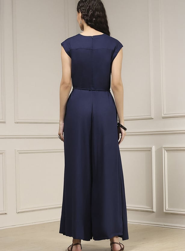 BIBA Solid Belted A-Line Maxi Dress