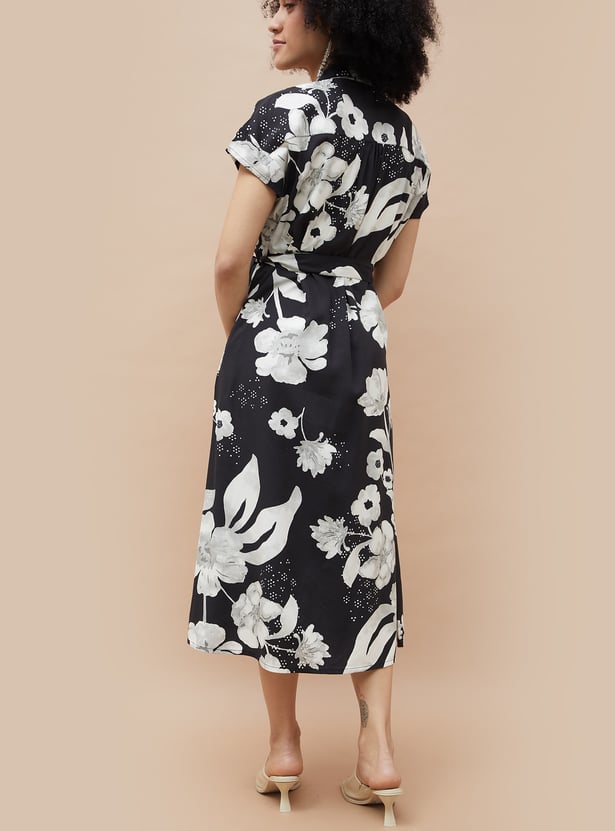 COLOUR ME Floral Print Shirt Dress with Belt