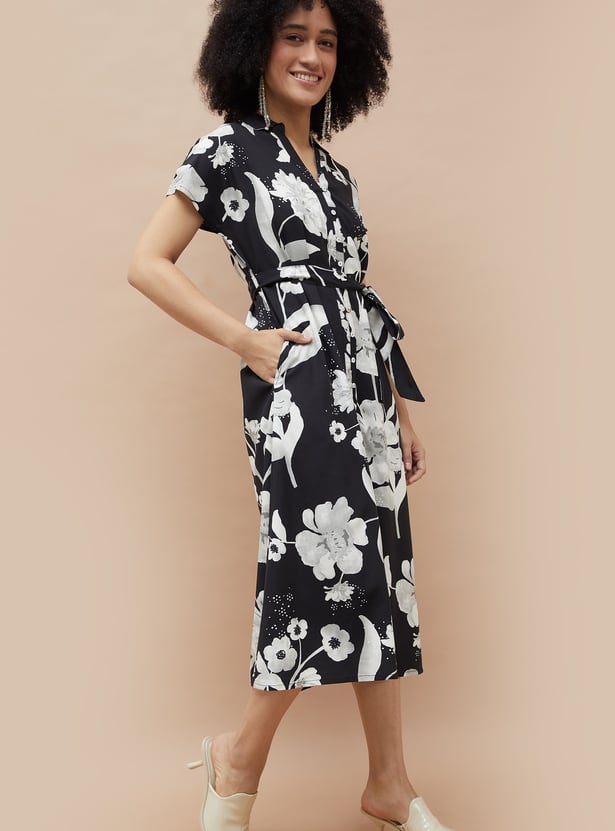COLOUR ME Floral Print Shirt Dress with Belt