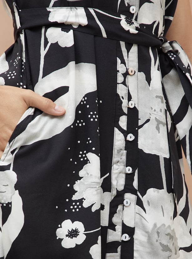 COLOUR ME Floral Print Shirt Dress with Belt