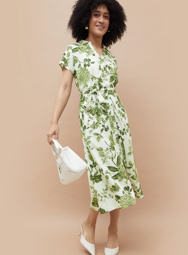 COLOUR ME BY MELANGE Printed Midi Dress