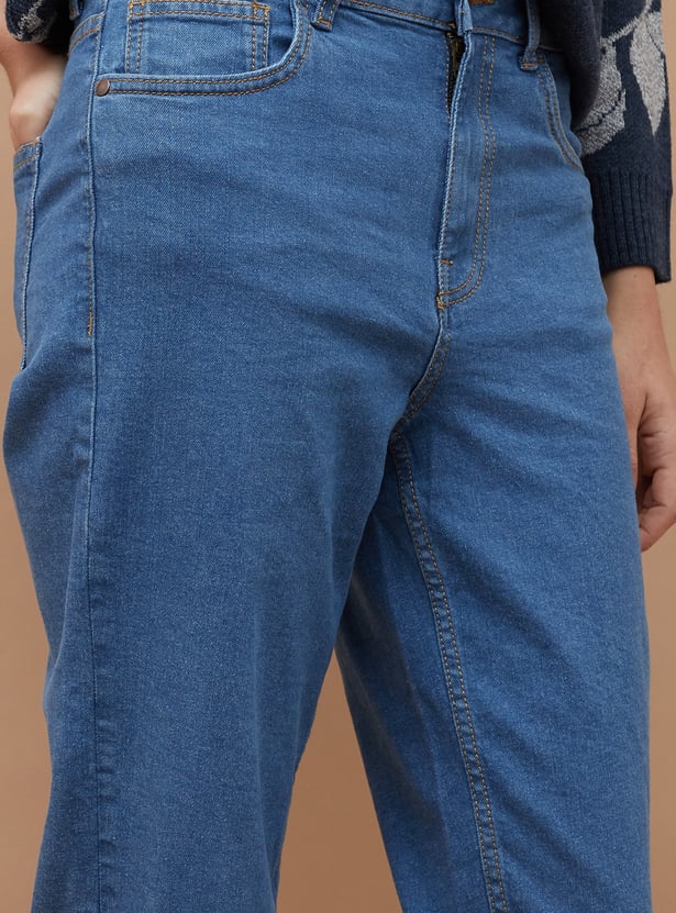 COLOUR ME Solid Mom Fit Crop Jeans