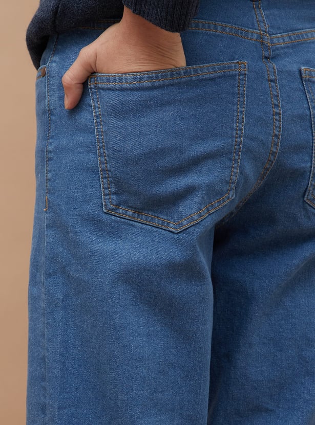 COLOUR ME Solid Mom Fit Crop Jeans