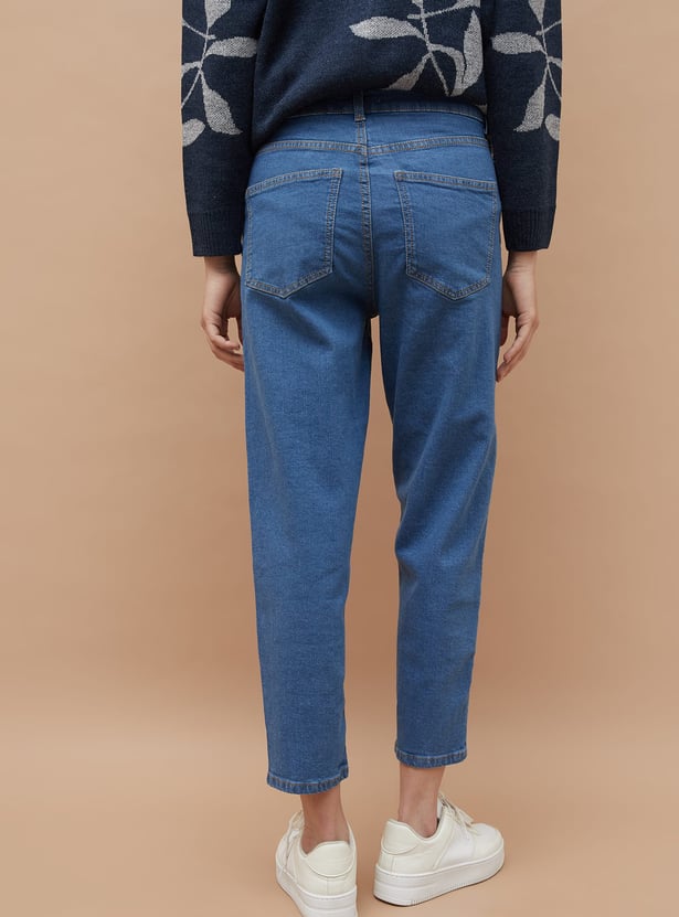 COLOUR ME Solid Mom Fit Crop Jeans