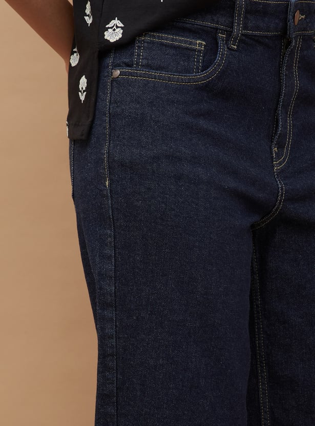 COLOUR ME Solid Mom Fit Crop Jeans