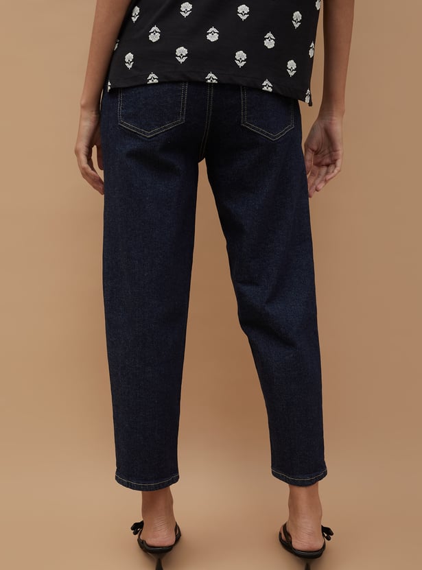 COLOUR ME Solid Mom Fit Crop Jeans