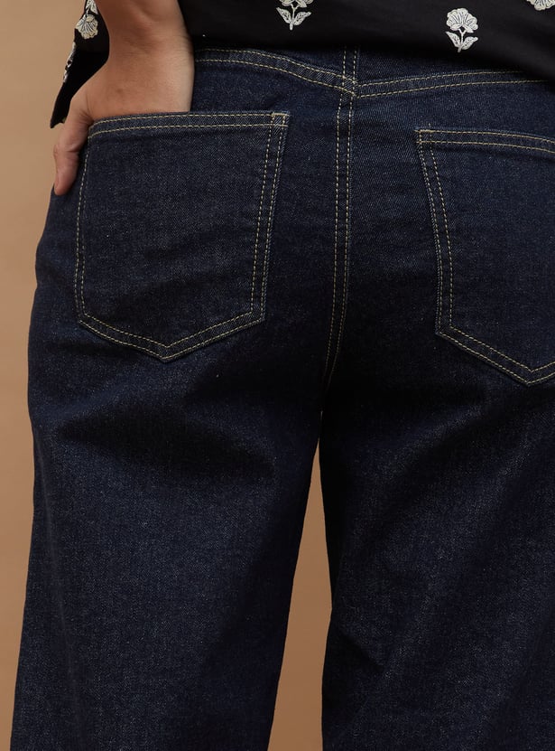 COLOUR ME Solid Mom Fit Crop Jeans