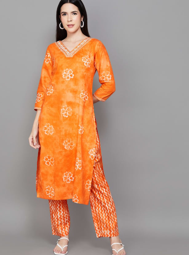 LIBAS Floral Print Straight Kurta Set