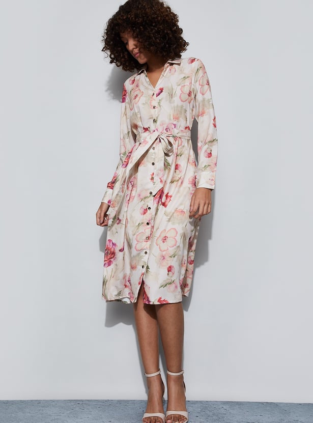 CODE Floral Print Shirt Dress with Belt