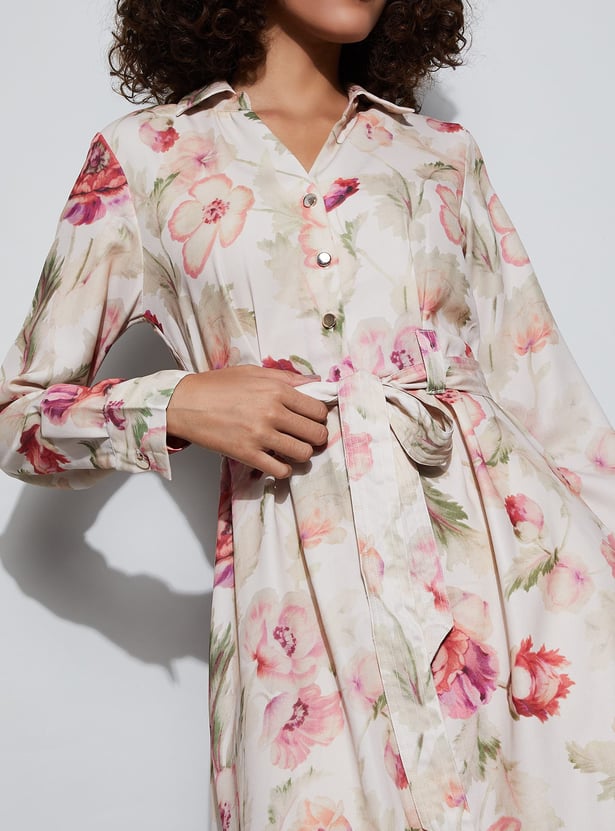 CODE Floral Print Shirt Dress with Belt