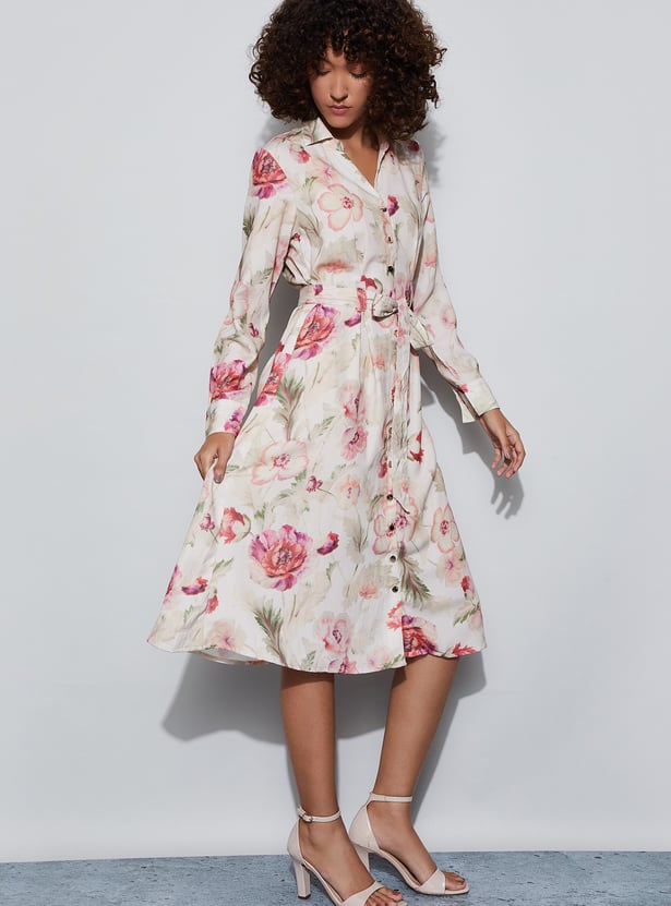CODE Floral Print Shirt Dress with Belt