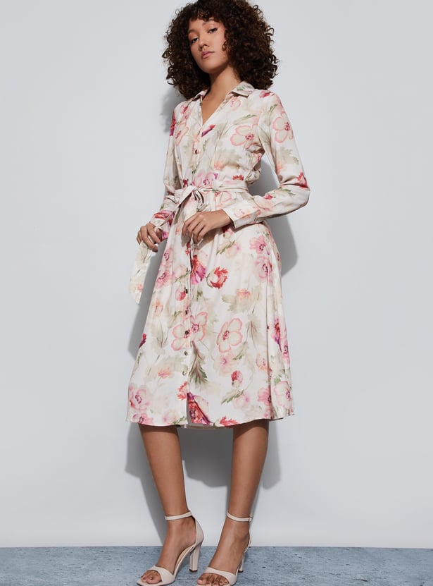 CODE Floral Print Shirt Dress with Belt