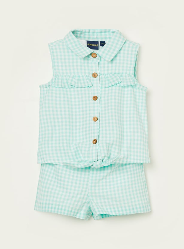 JUNIORS Girls Checked Top with Shorts Set